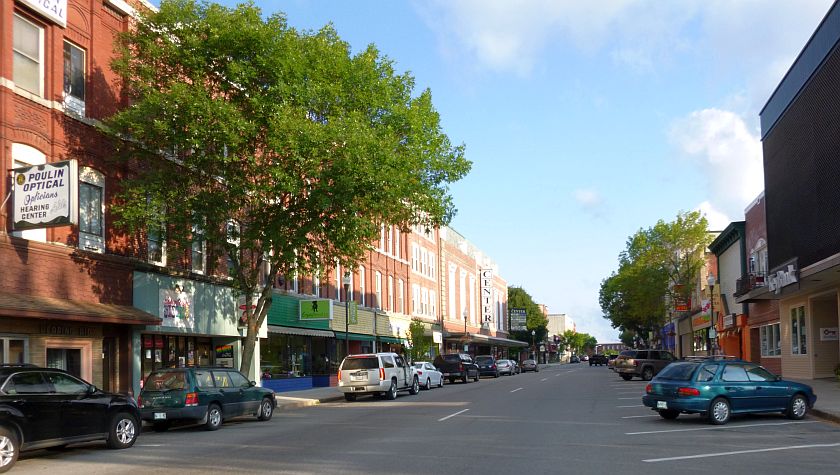 Looking south down Waterville's broad Main Street in late afternoon on a late summer's day.