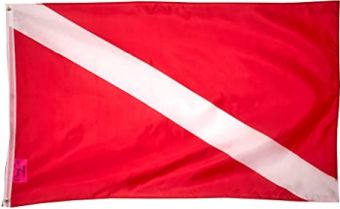 The standard diver-down flag for inland waters has a white diagonal stripe on a red background.