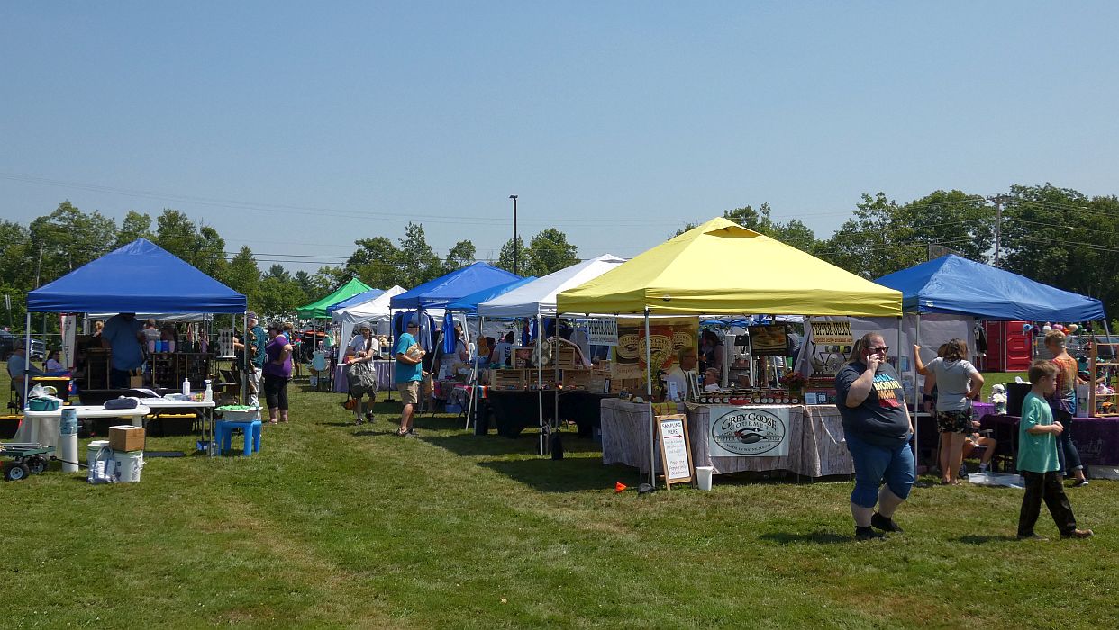 Vendor booths at last year’s Oakfest, one of many recurring summer festivals in Central Maine.