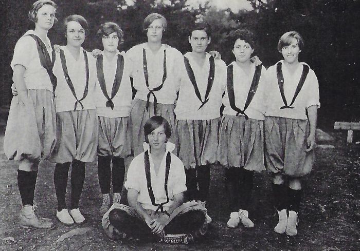 The 1926 staff of “The Abenaque”: Elizabeth Scull is the girl seated on the ground and was editor-in-chief.