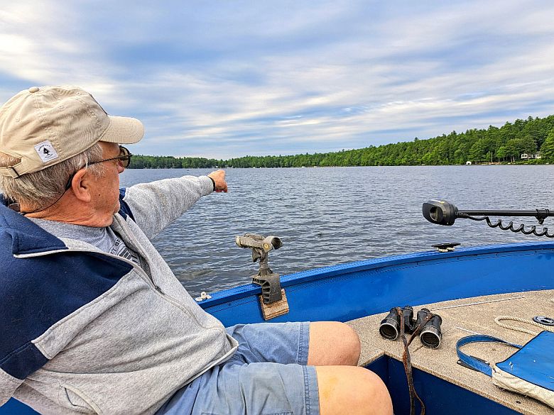 Peter Alter points to a raft of loons entering our survey area.