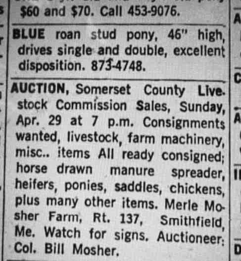A newspaper advertisement for Col. Bill’s first auction in 1973.